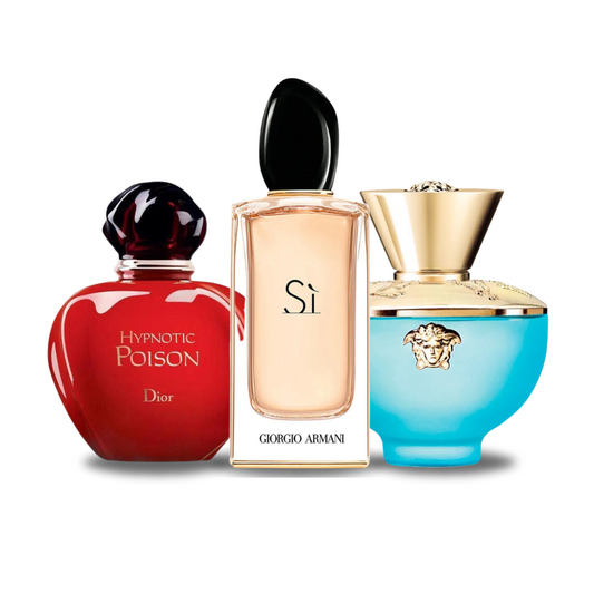 Pachet promoțional de 3 Parfumuri Dior HYPNOTIC POISON, Giorgio Armani SÌ și Versace DYLAN TURQUOISE 100ml